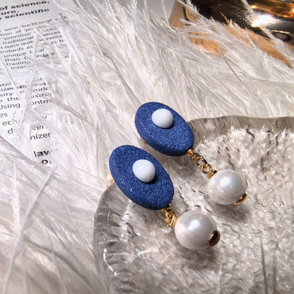 Blue Pearl Porcelain Earrings