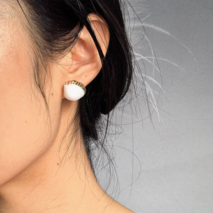 White Shell Porcelain Stud Earrings