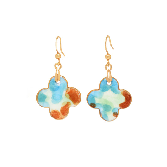 Color Intrigue Porcelain Dangle Earrings/Four Leaf Clover