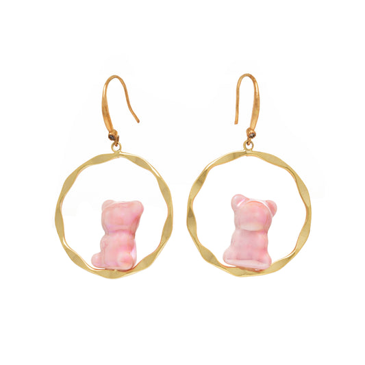 Rocky Bear Pink Porcelain Dangle Earrings