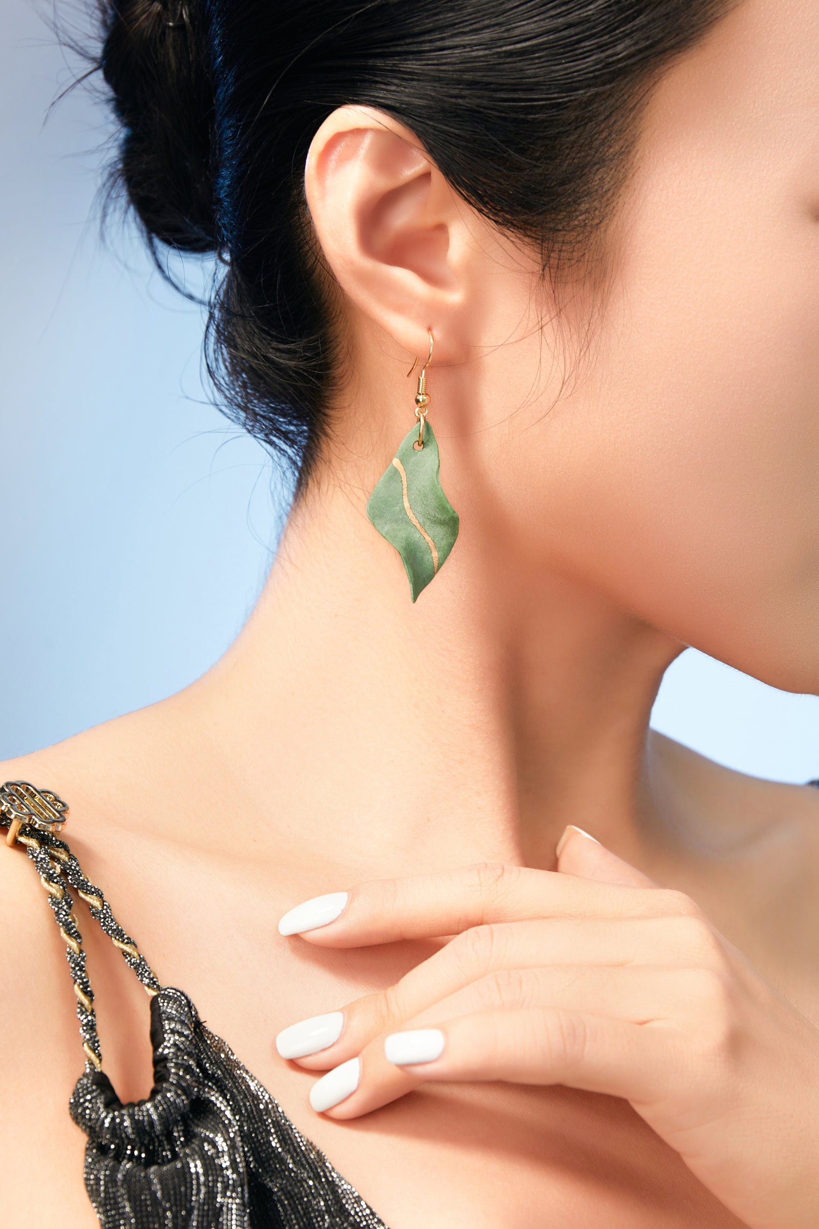 Dangle Earring-Handmade- Porcelain-Ceramic-Stylish-Green