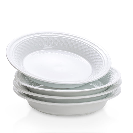 Embossed White Porcelain Deep Plate, Set of 4