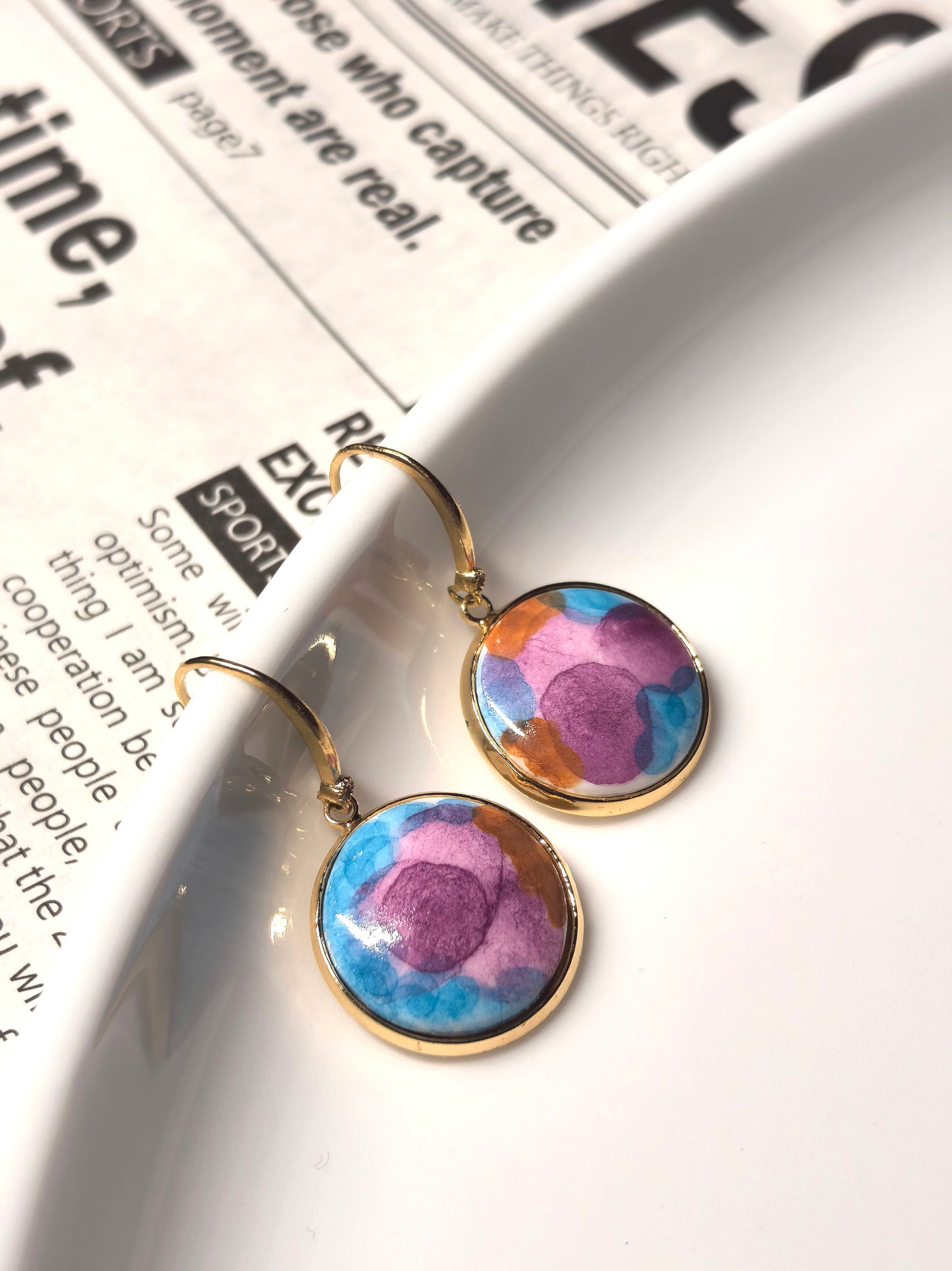 Fashion Jewelry-Modern Purple Dangle Earring-Ceramic-Handmade