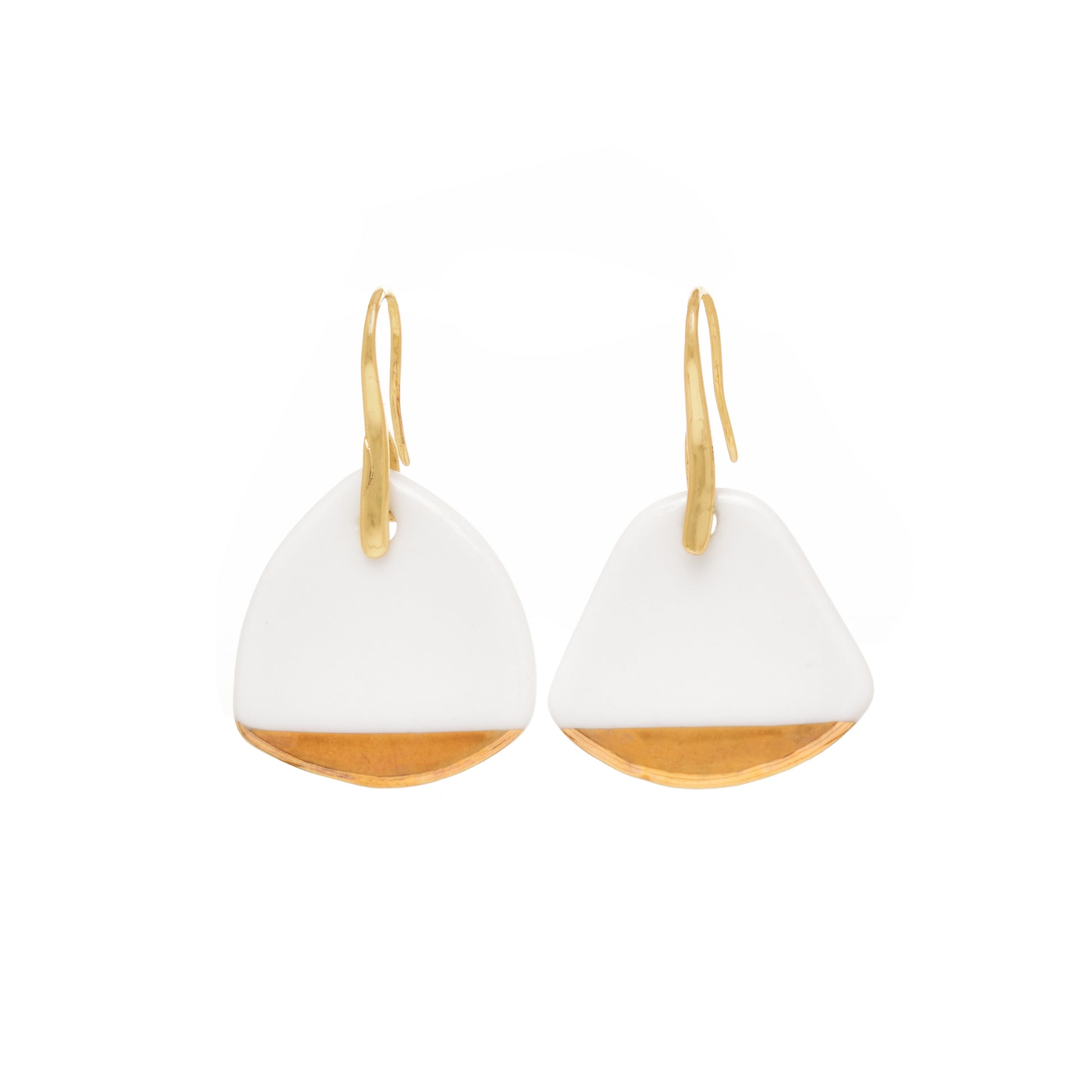 Fashion Jewelry-White and Golden Dangle Earring-Ceramic-Handmade