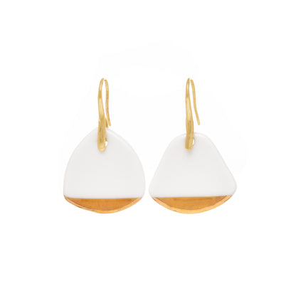 Fashion Jewelry-White and Golden Dangle Earring-Ceramic-Handmade