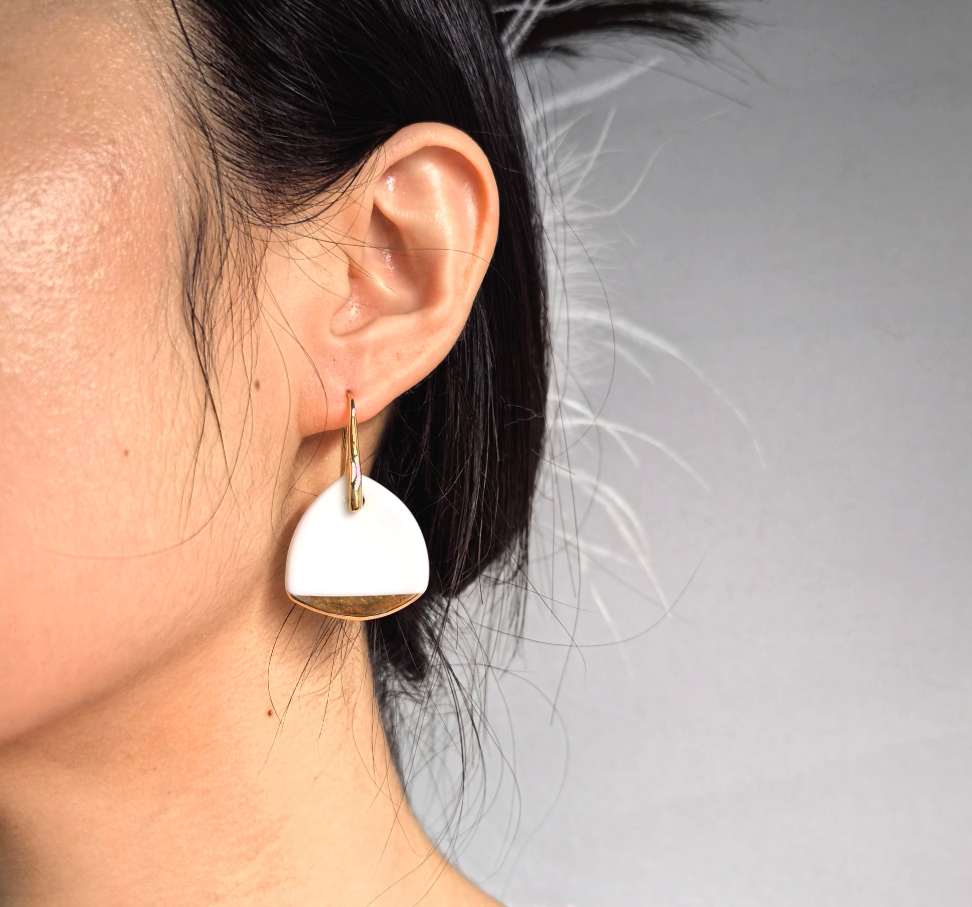 Fashion Jewelry-White and Golden Dangle Earring-Ceramic-Handmade Affordable Price/10.00-30.00$