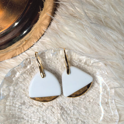 Fashion Jewelry-White and Golden Dangle Earring-Ceramic-Handmade-Affordable Price/10.00-30.00$