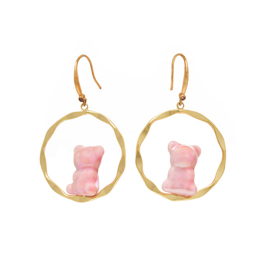 Rocky Bear Pink Porcelain Hoop Earring