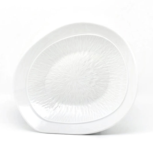 White Irregular Dinner Plate With Embossment